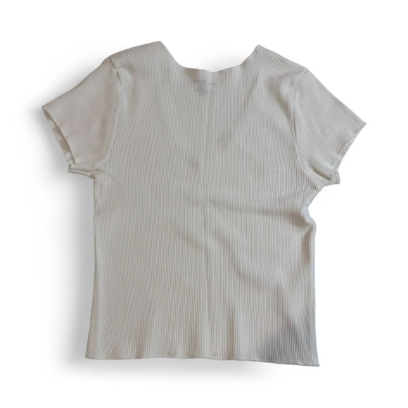brandy melville ribbed white v neck top coquette cottagecore y2k vintage dainty - Picture 2 of 6